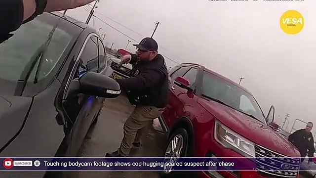Touching bodycam footage shows cop hugging scared suspect after chase