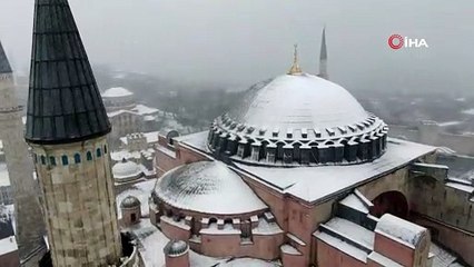 Beyaza bürünen tarihi yarımada havadan görüntülendi