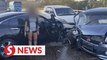 Woman drives against traffic, causes four-vehicle pile-up