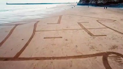 Drone footage shows sand art at Roker beach