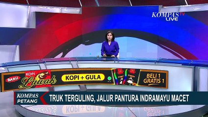 Truk Box Pengangkut Biskuit Terguling, Jalur Pantura Indramayu Macet