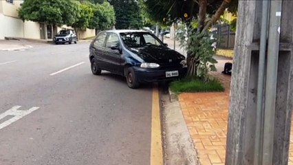 Carro bate contra árvore na Rua Minas Gerais, no Centro