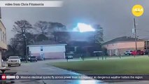 Massive electrical sparks fly across power lines in Louisiana as dangerous weather batters