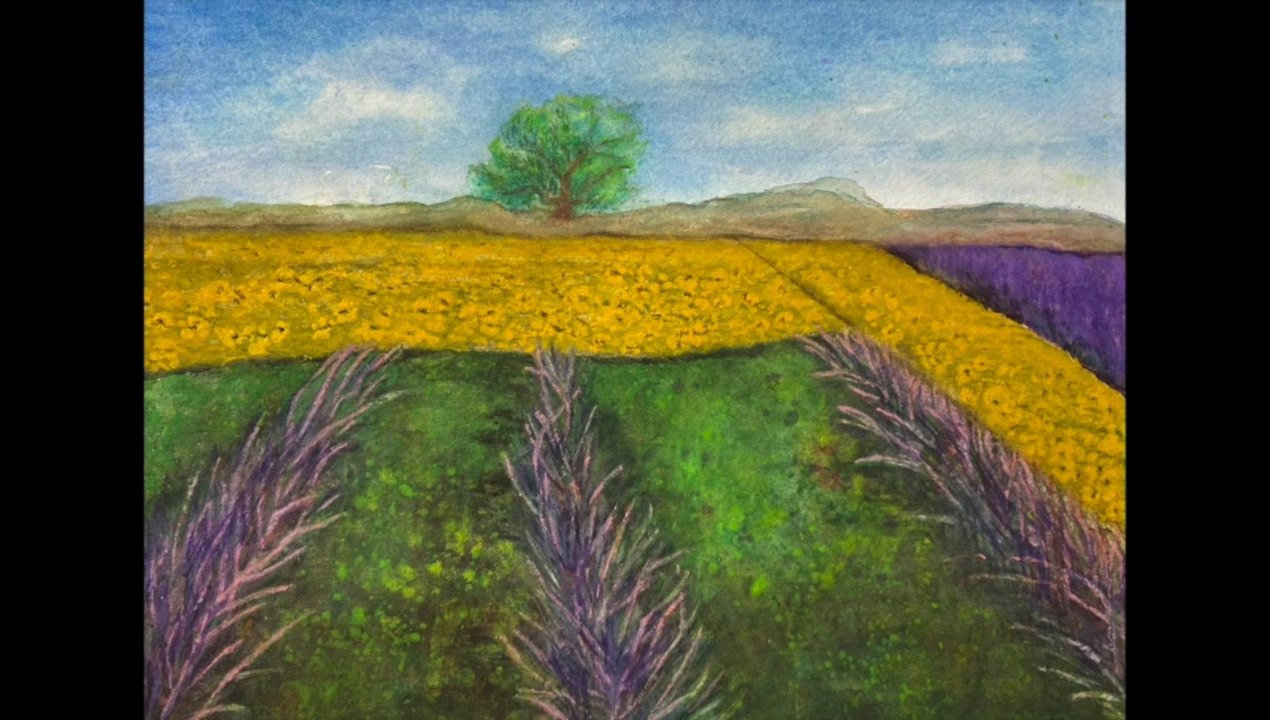 Lavender & Sunflower Fields Tutorial how to paint with Watercolor and Acrylic