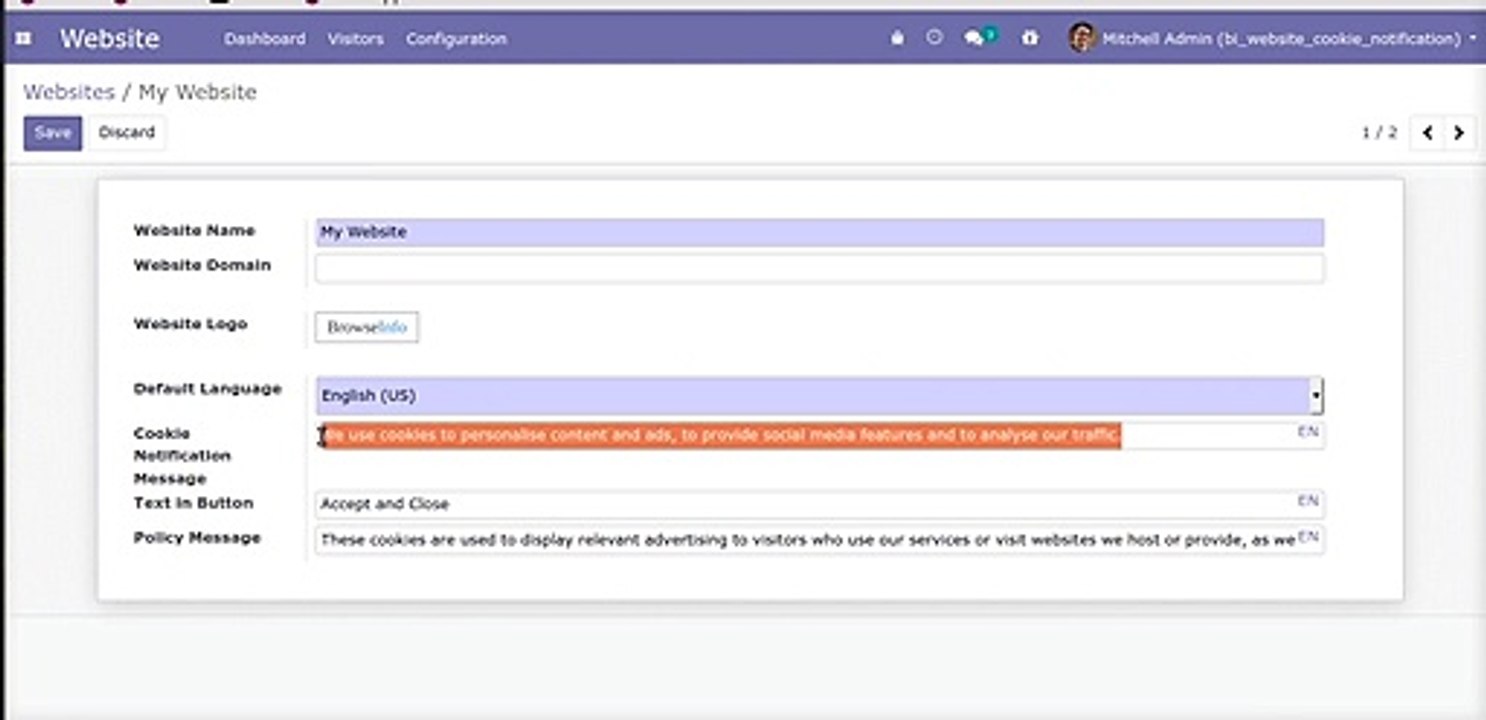 Website Cookie Pop-up Notifications | Odoo Apps Features