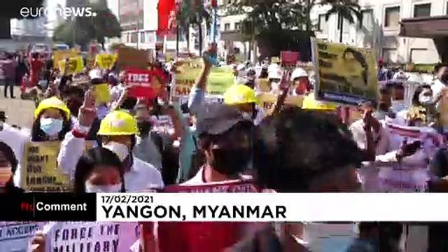 Demonstrators gather for one of the biggest protests since Myanmar's coup