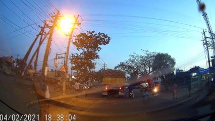 Rider Has A Close Shave with Lorry