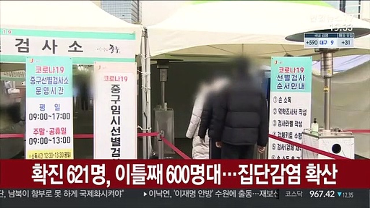 확진 621명, 이틀째 600명대…집단감염 확산