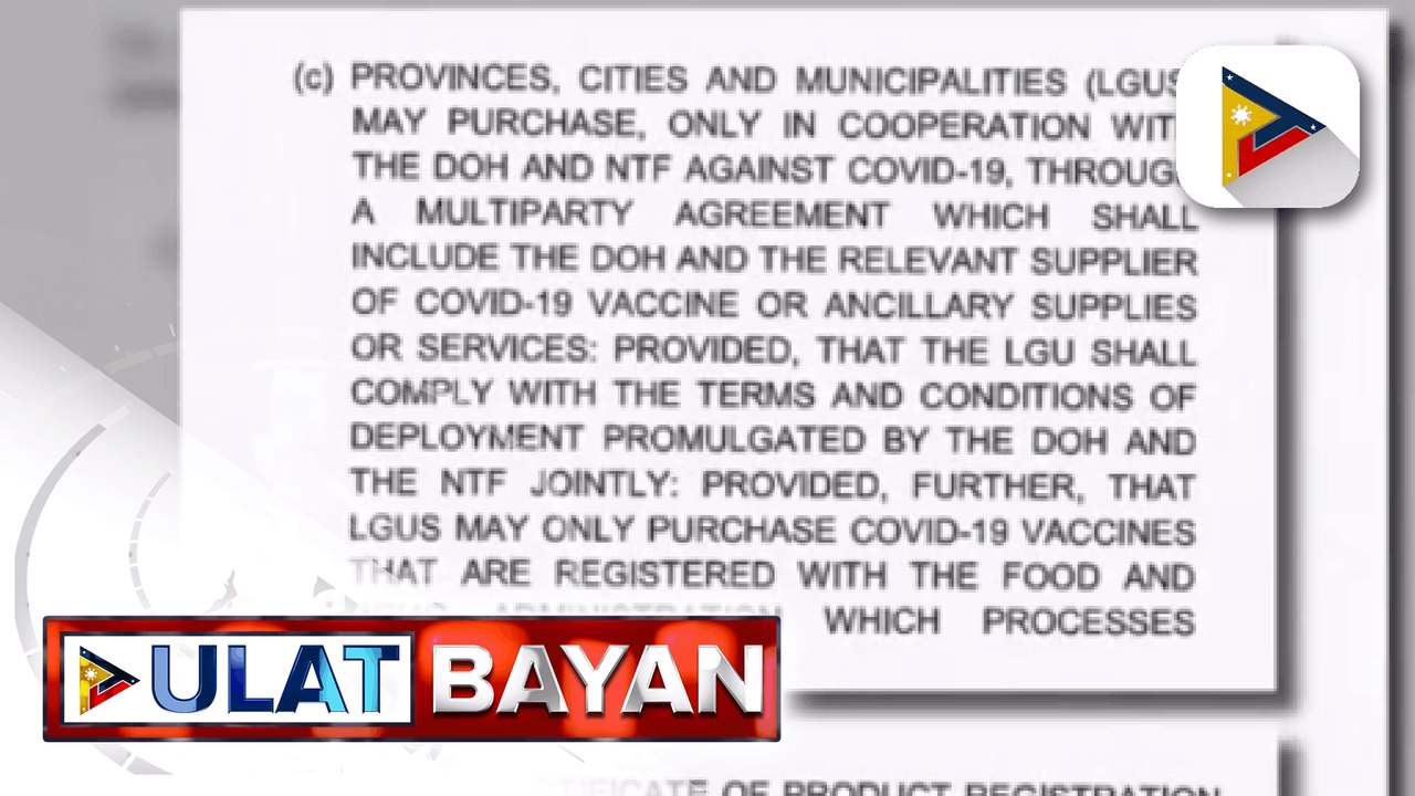 Probisyon na nagpapajintulot sa LGUs na direktang bumili ng bakuna, pwede pa rin kung may kooperasyon sa DOH at NTF