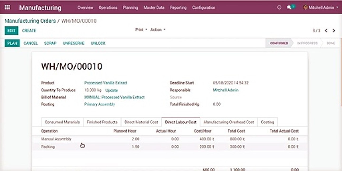 How to Calculate Process Costing of Manufacturing  | Odoo Apps Features