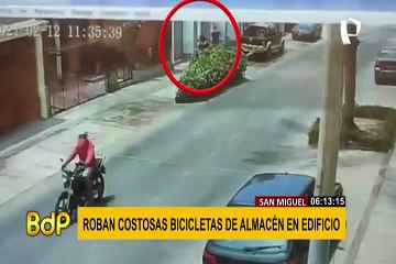 Download Video: San Miguel: ladrones roban costosas bicicletas en sótano de edificio