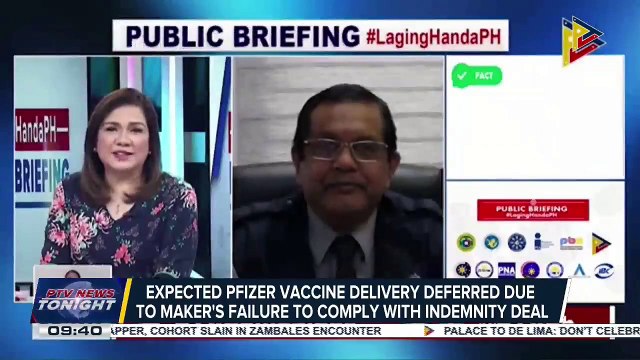 Expected Pfizer vaccine delivery deferred due to maker's failure to comply with indemnity deal