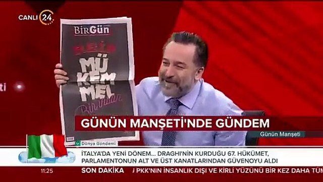 24 TV'de, BirGün gazetesinin Reis mükemmel bir insan reklamına yorum: Böyle bir manşeti de anca siz atarsınız