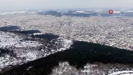 Karlar altındaki Aydos ormanında kartpostallık görüntüler