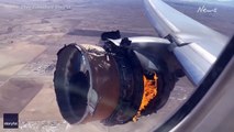 Dramatic video shows United Airlines engine burst into flames over Denver