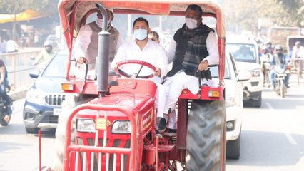 Protest against fuel price hike, Tejashvi Yadav ride tractor