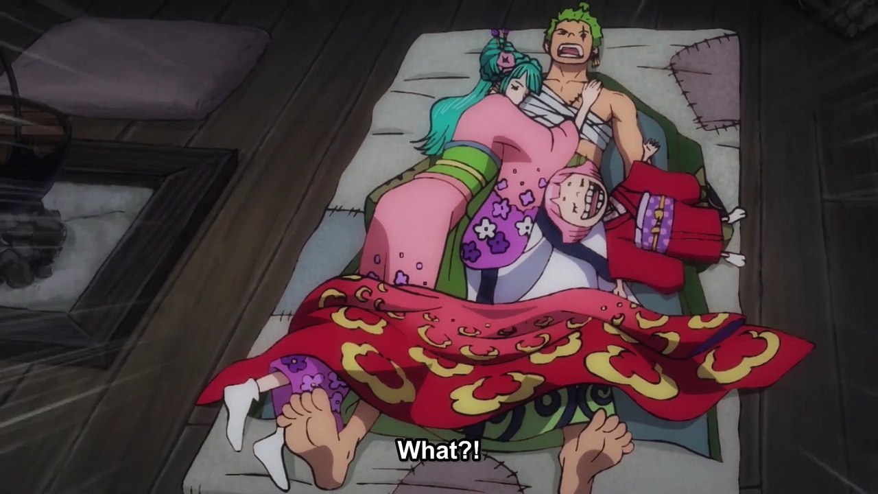 Brook catches Zoro and Hiyori sleeping together - One Piece