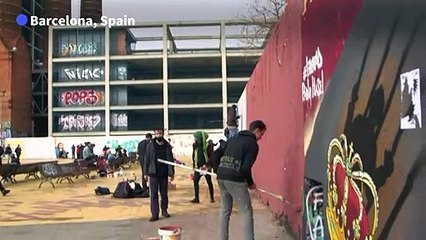 Graffiti artists in Barcelona protest rapper Pablo Hasel's arrest