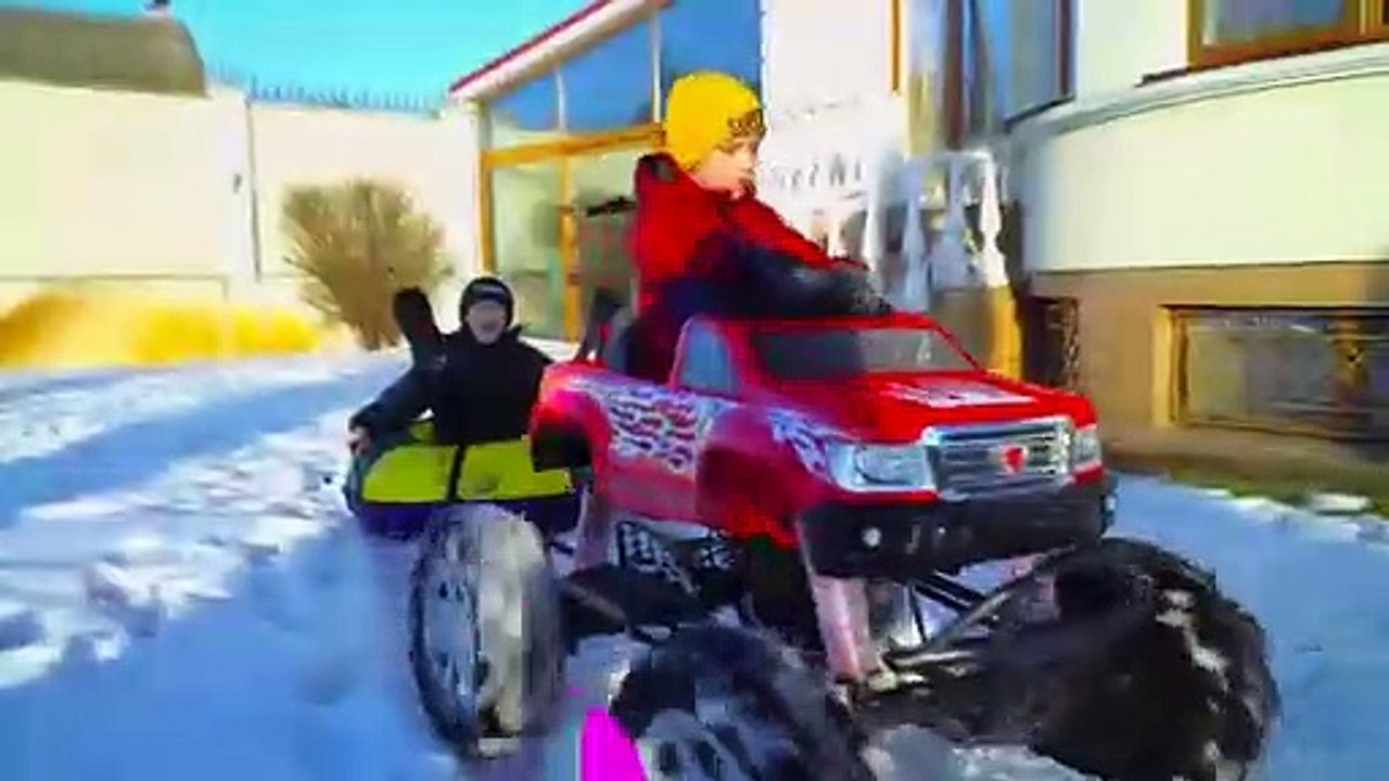 Artem and Mom ride on SNOW TUBE - Winter Outdoor Activities for Children