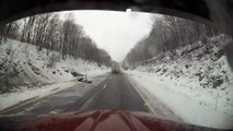 Truck Driver Narrowly Avoids Joining Group of Crashed Semis