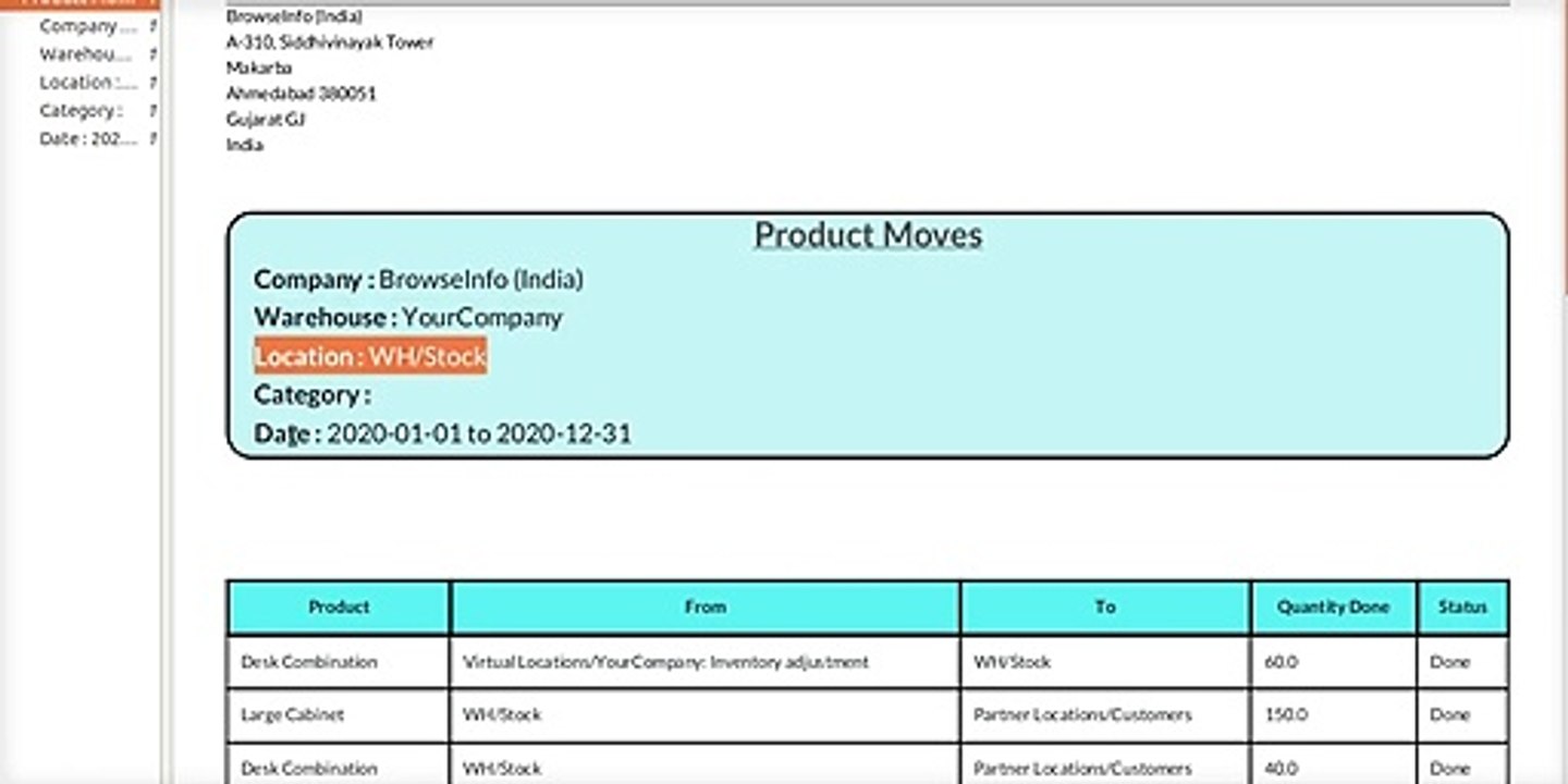 How to Print Inventory status reports between the start date and end date in XLS and PDF format | Odoo