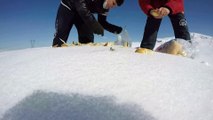 ERZURUM - Minik kardeşler, zorlu kış şartlarında yabani hayvanlar için atık ekmek topluyor