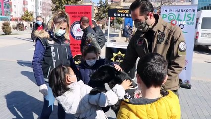 Narkotik bilgilendirmesinde çocukların narkotik köpeklere ilgisi