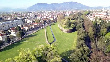 Drone footage over Lucca, Italy