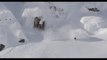Guy Escapes Avalanche While Skiing Downhill Off Snowy Mountain