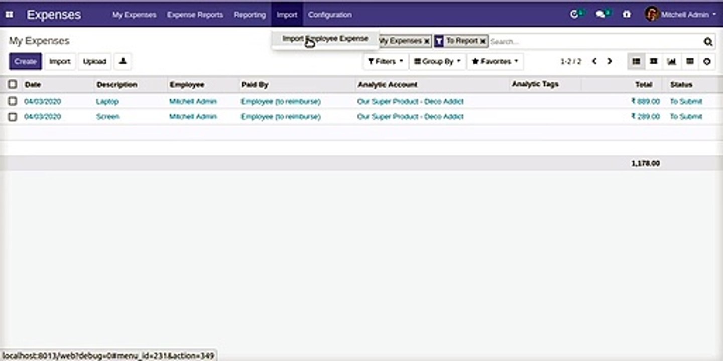 How to Import Multiple(Bulk) Employee Expenses from XLS or CSV file | Odoo