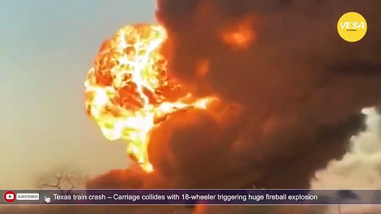 Texas train crash Carriage collides with 18 wheeler triggering huge fireball explosion
