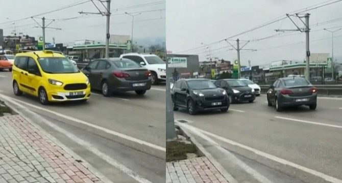 Ters şeride giren şoför trafiği birbirine kattı