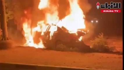 الإطفاء تتعامل مع حادث تصادم أدى الى اندلاع حريق فى مركبتين