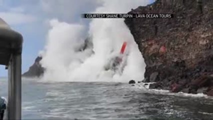 Giant Lava Stream Exploding into Ocean in Hawaii