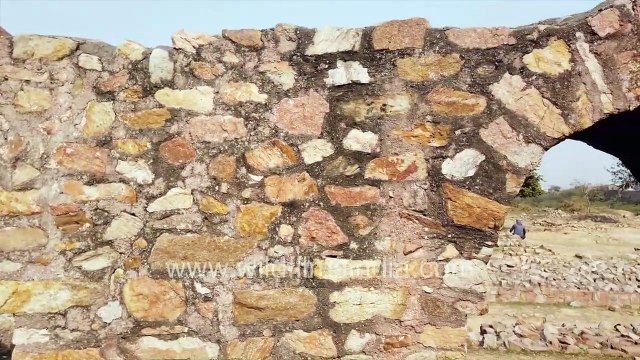 Tughlaqabad Fort wide view with Osmo in 4K __ Top view panorama of gigantic rock walls