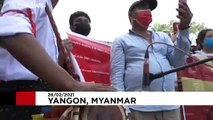 Musicians play as Myanmar coup protests continue