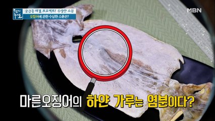 마른 오징어의 하얀 가루가 염분이다??