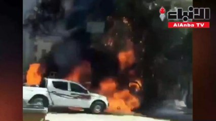 حريق ضخم يلتهم 5 مركبات وباص في السالمية