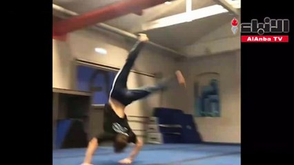 مدرب جمباز يتعرض لحادثة مرعبة كادت تكسر عنقه