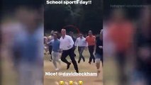 David Beckham competes in dads race at school sports day