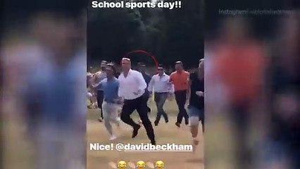 David Beckham competes in dads race at school sports day