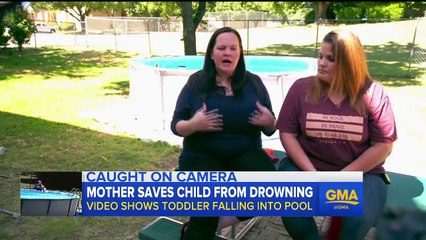 Toddlers crawl into outdoor pool