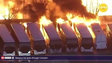 Massive fire tears through Compton