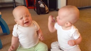 Funny Cute Baby Siblings Playing Together