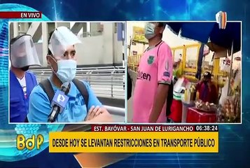 Primer día sin cuarentena: desorden en el paradero de Puente Nuevo para conseguir un bus