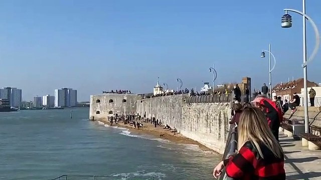 Royal Navy flagship HMS Queen Elizabeth leaves Portsmouth after four-month stay on 1 March 2021.