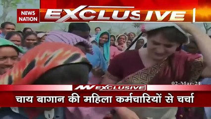 Assam: Priyanka Gandhi interacts with Assam tea workers