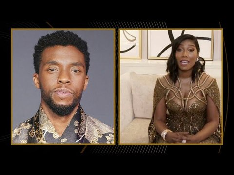Chadwick Boseman’s wife Simone Ledward Boseman tearfully accepts his