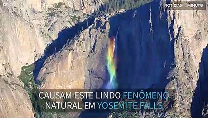 Incrível arco-íris se forma em cascata na Califórnia