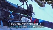 Jovem constrói base para salto de esqui no Reino Unido